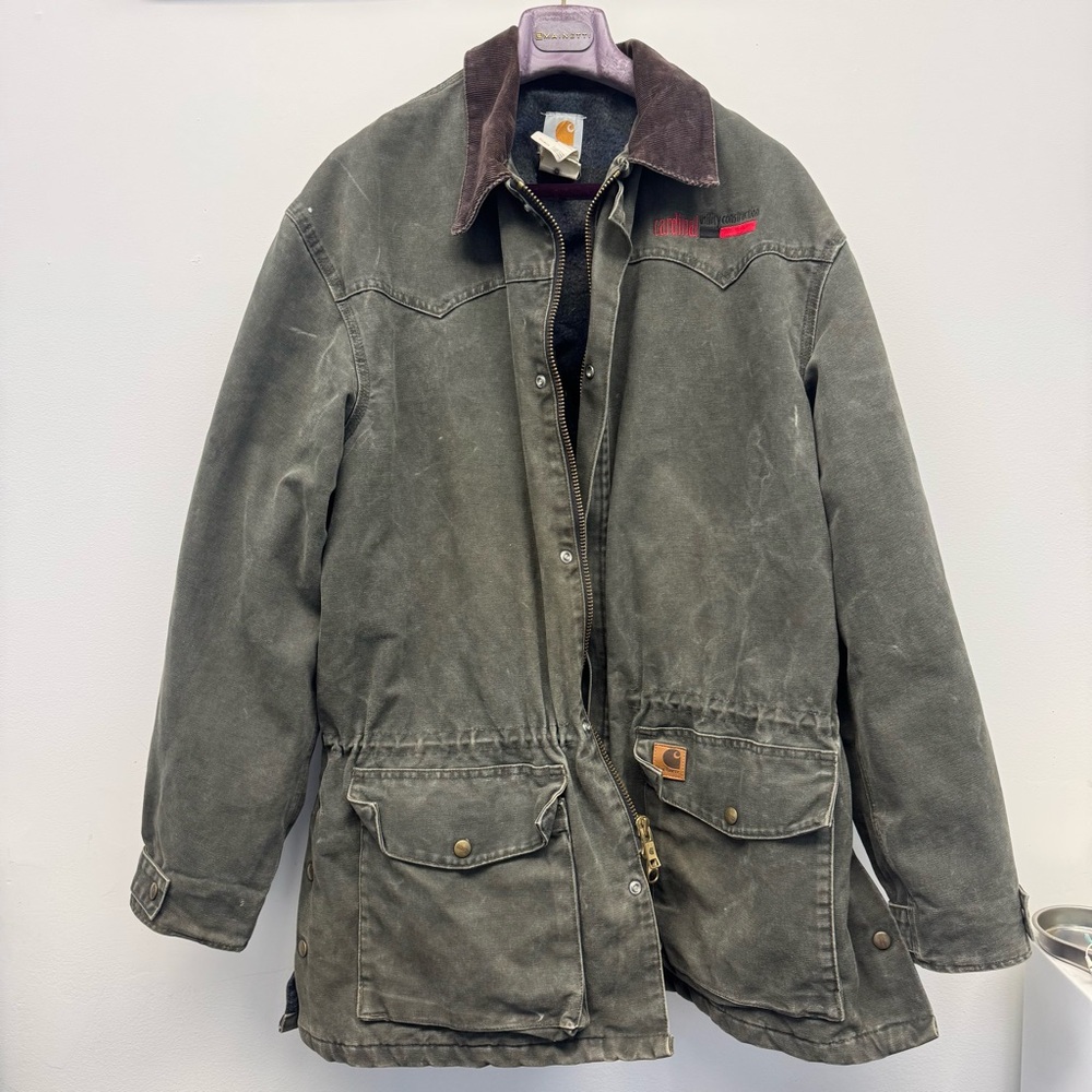 Carhartt Olive Field Jacket with Brown Collar